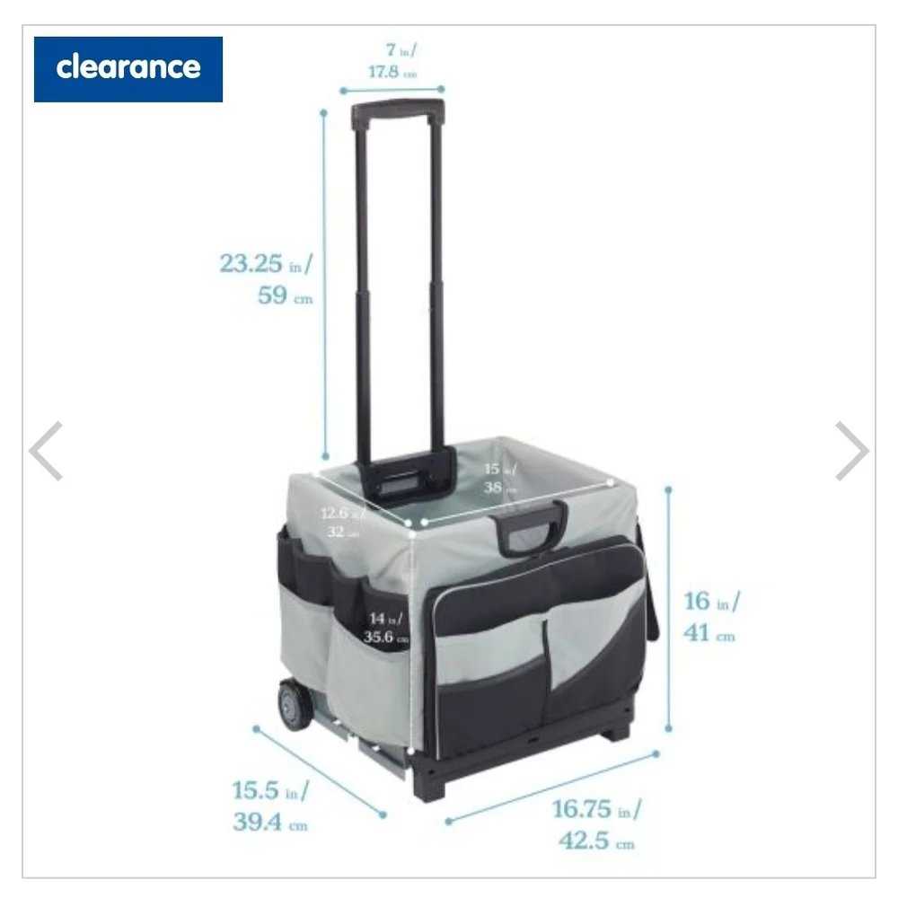 Portable Rolling Storage Cart with Telescopic Handle - Gray and‎ Black